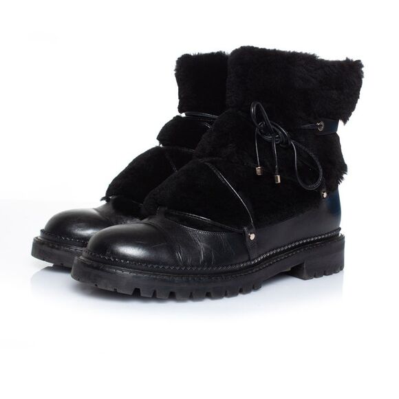 Jimmy Choo Fur embellished leather lace up boots